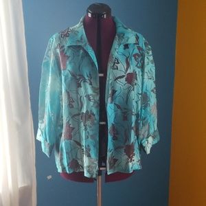 Chico's Size 3 Teal Lightweight Cutwork Jacket